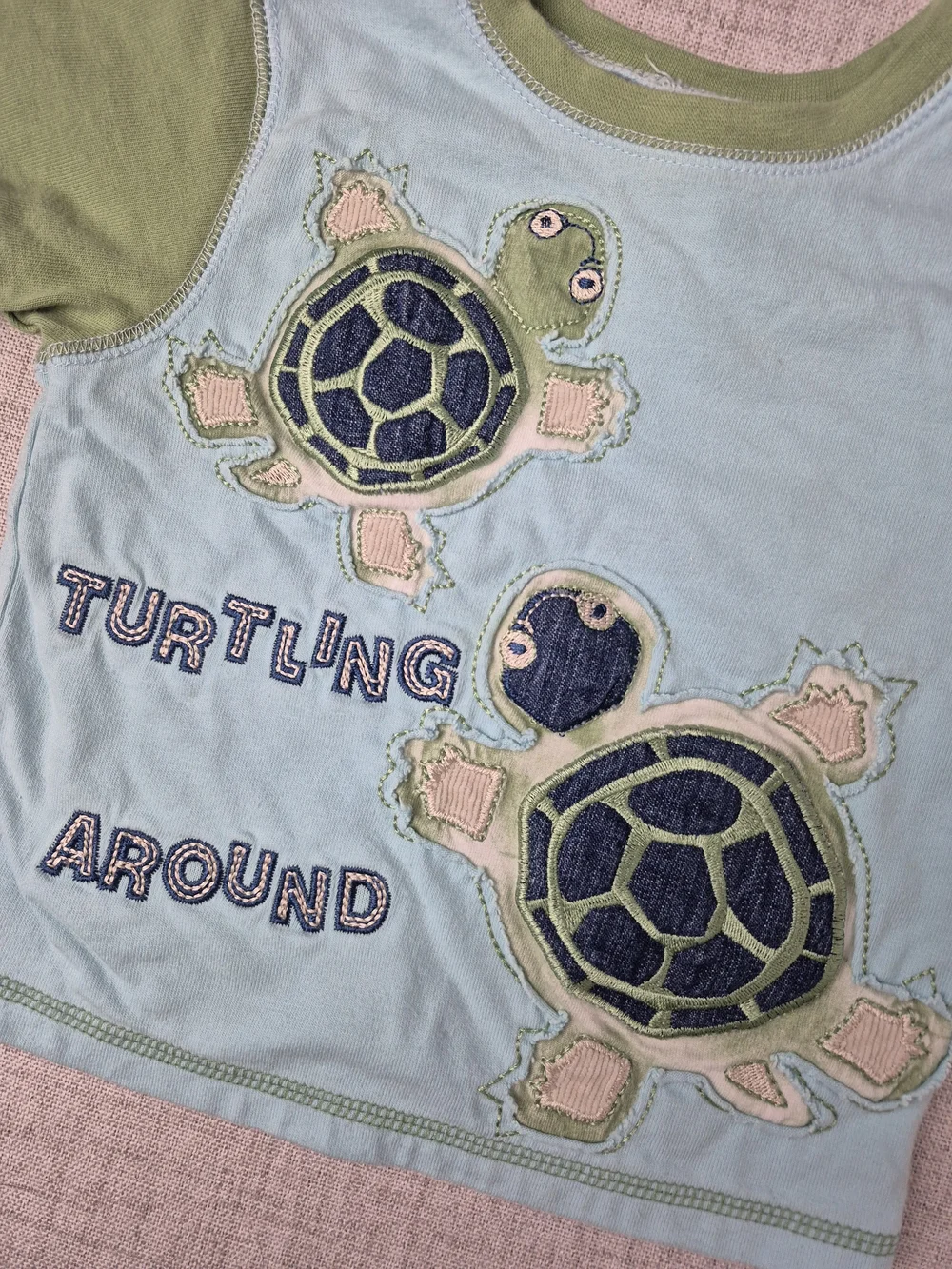 Vintage Y2k Koala Kids Baby Boys 12M Denim Turtle Shortalls & T-Shirt Set